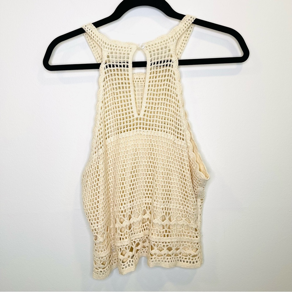 Anthropologie Crochet Halter Sweater Tank Top Cream Color Size Medium - Picture 5 of 12